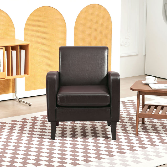 HOMCOM Modern Armchair with Rubber Wood Legs, Upholstered Accent Chair, Single Sofa for Living Room, Bedroom, Brown