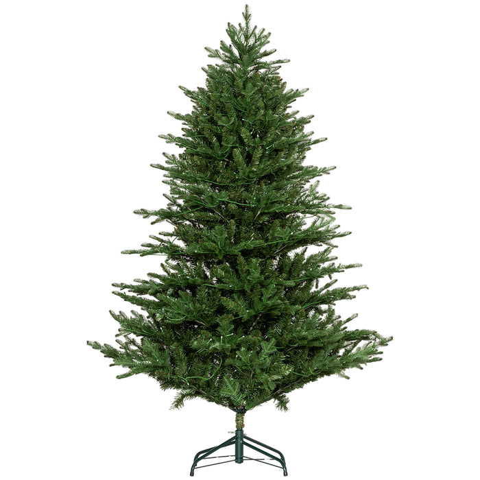 HOMCOM 1.8m/6ft Artificial Christmas Tree with 300 Multicoloured LED Lights, 8 Modes and Remote, Hinged Pre Lit Xmas Tree with Metal Stand for Party Decoration, Green