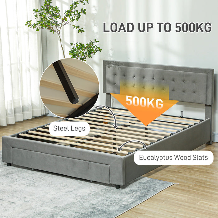 HOMCOM King Size Ottoman Bed Frame, with Front Drawer - Grey