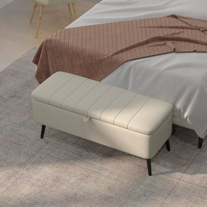 HOMCOM Storage Ottoman Linen Fabric Bench with Flip Top - Cream White