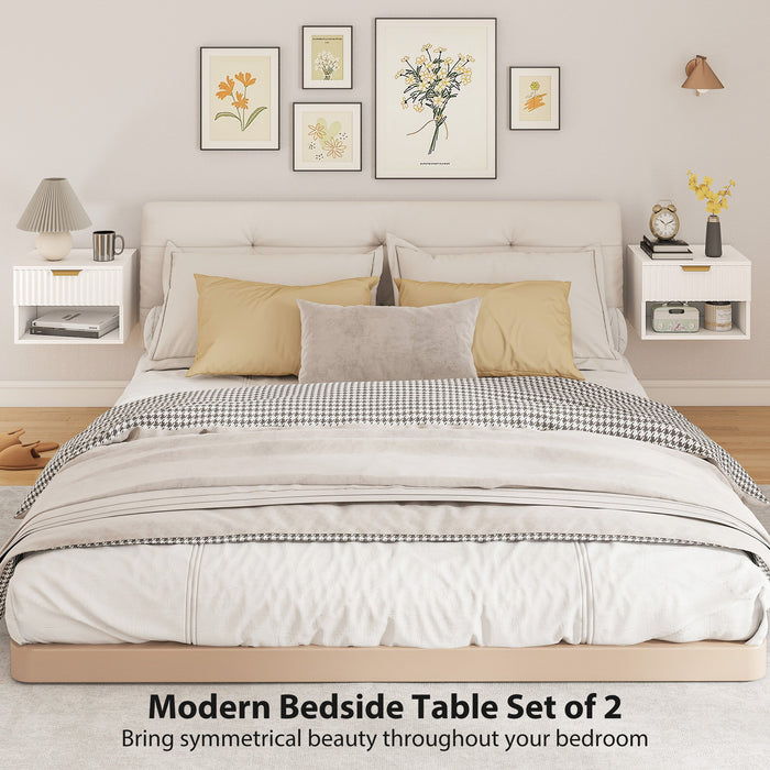 HOMCOM Floating Nightstands Set of 2, Modern Wall Mounted Bedside Tables, White