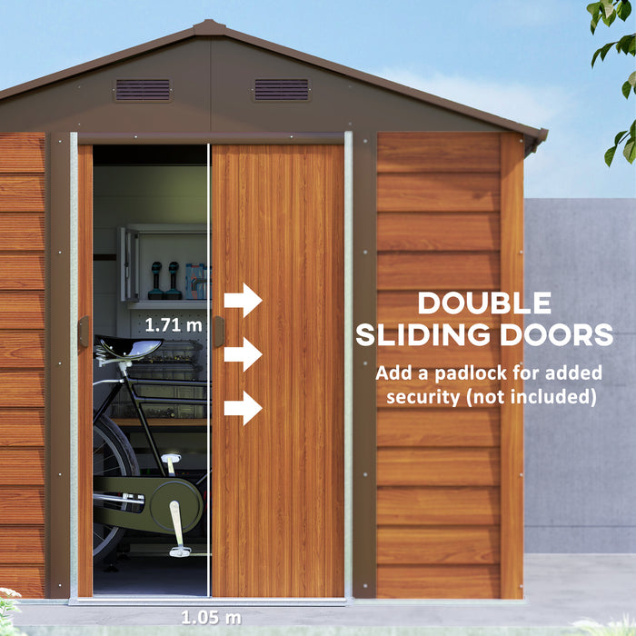 Outsunny Garden Storage Shed with Sliding Door - Brown Wood Effect