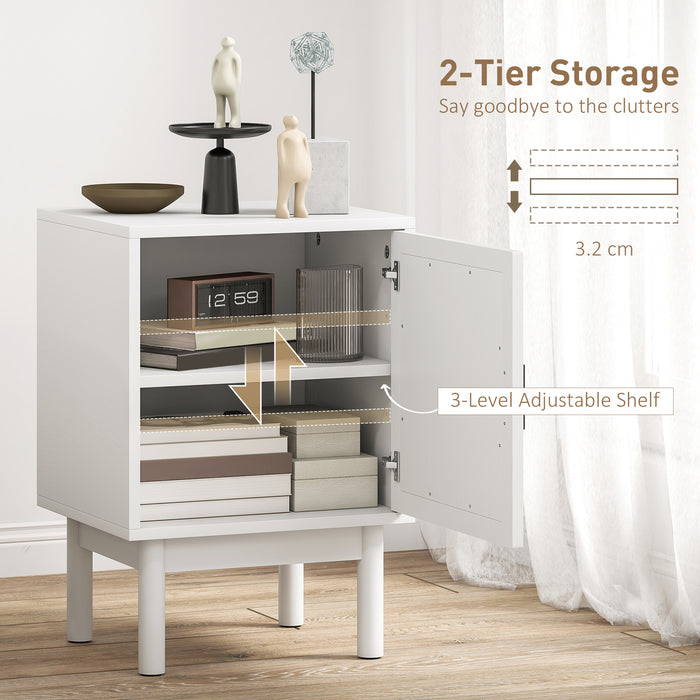 HOMCOM Rattan Bedside Table for Bedroom - White