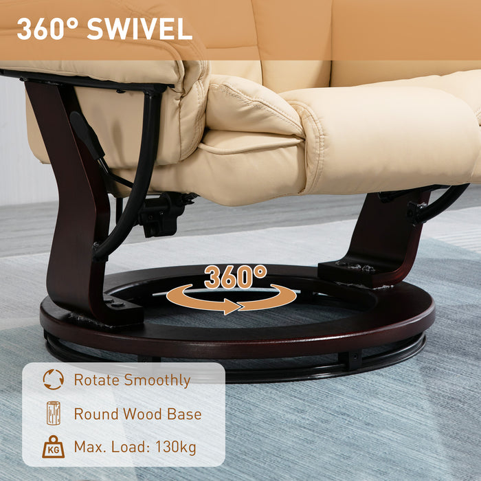 HOMCOM Faux Leather Extra-Padded Reclining Chair & Footstool Beige