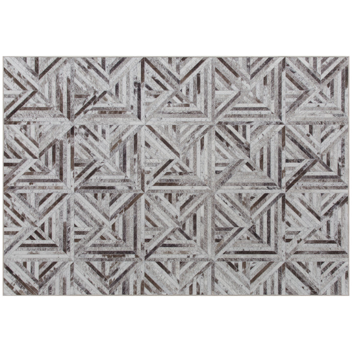 HOMCOM Modern Area Rug, Triangle Pattern Non-Slip Washable Rug, Chenille Floor Carpet for Living Room, Bedroom, Dining Room, Home Office, 230 x 160 cm, Brown