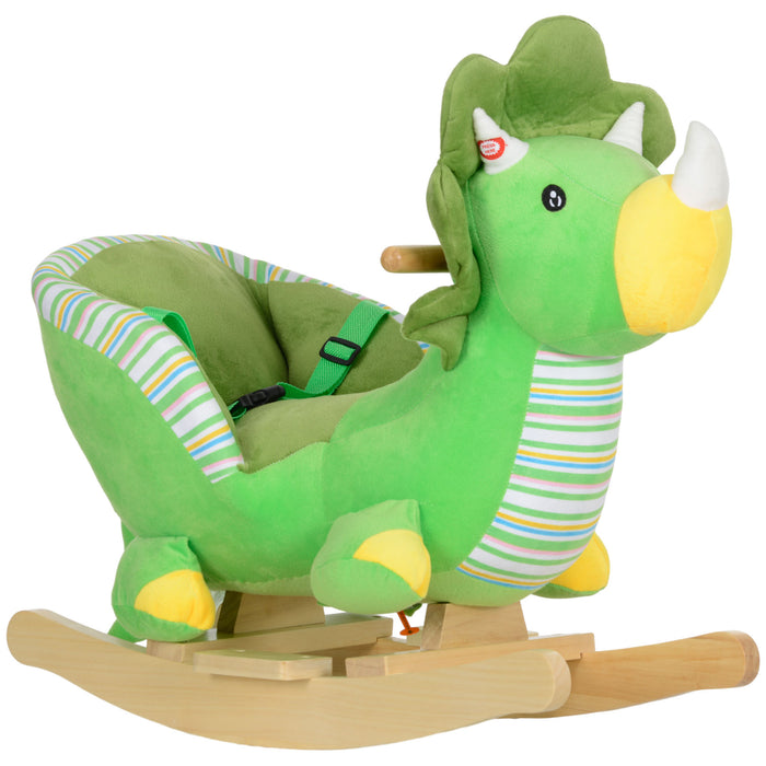 AIYAPLAY Dinosaur Design Rocking Horse with Animal Sound, Safety Belt, Wooden Base, for Toddlers 18-36 Months | Aosom UK