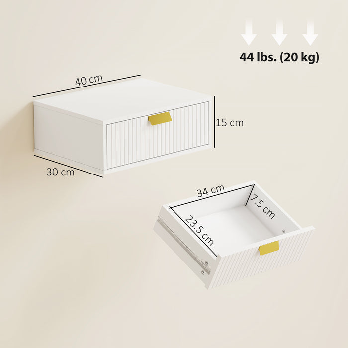 HOMCOM Modern Floating Nightstands Set of 2, Wall Mounted Bedside Tables with Wave Drawer White