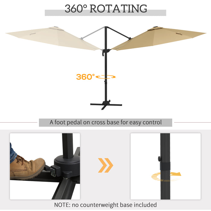 Adjustable 3m Cantilever Parasol with Base - Solar-Powered LED Lighting, Elegant Khaki Shade - Ideal for Outdoor Relaxation and Evening Ambiance