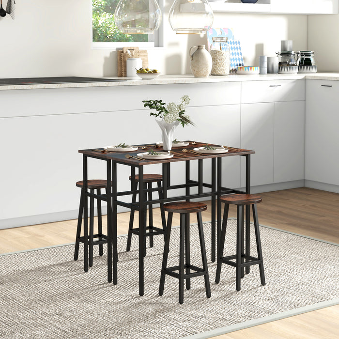 6-Piece Bar Table Set with Stools - Rustic Brown Breakfast Tables and Counter Height Chairs for Kitchen and Living Room - Ideal for Dining and Entertaining