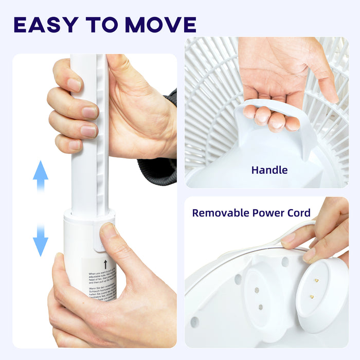 HOMCOM Pedestal Fan with Oscillating, Tilt, Adjustable Height, White