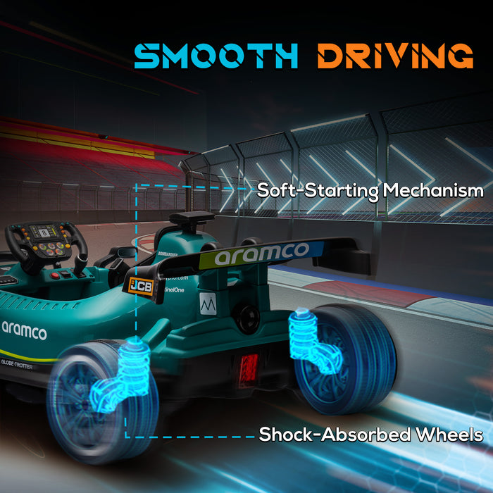 AIYAPLAY 12V Electric Go Kart, Kids Ride On Racing Kart with Shock-Absorbing Wheels, Bluetooth, Music Horn, Green | Aosom UK