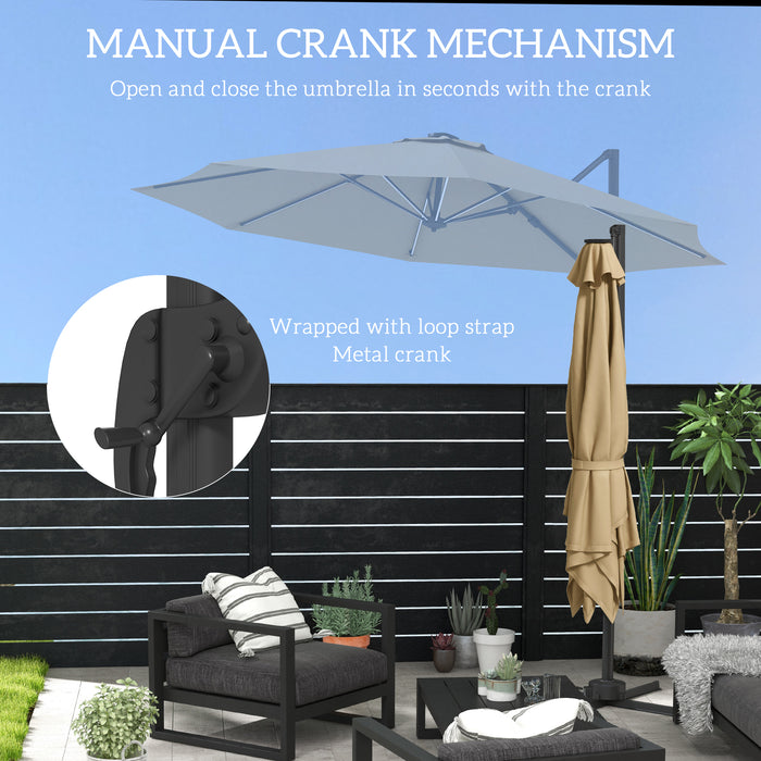 Adjustable 3m Cantilever Parasol with Base - Solar-Powered LED Lighting, Elegant Khaki Shade - Ideal for Outdoor Relaxation and Evening Ambiance