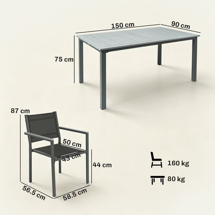 Outsunny Garden Dining Set with Acacia Wood Table Top, Outdoor Table and Stackable Chairs Set for 6 with Texteline Seat, Grey