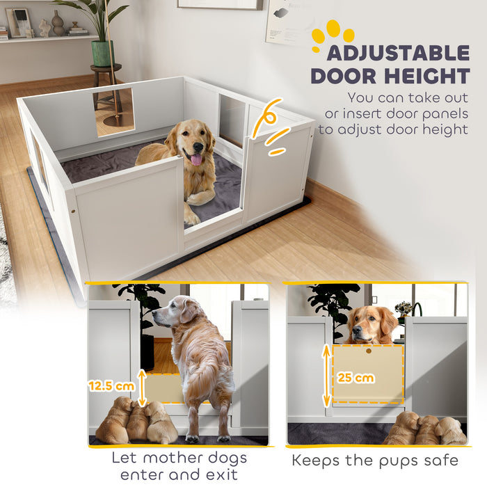 PawHut Whelping Box for Dogs with Whelping Pad, Adjustable Entrance, Non-slip Foot Pads, for Large Dogs, 124 x 120cm
