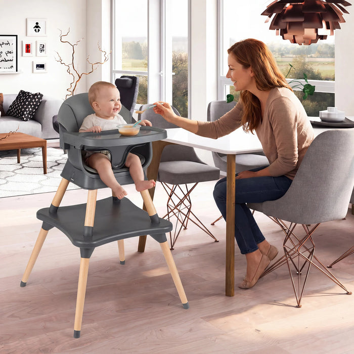 9-in-1 Convertible High Chair with Solid Wood Legs and Harness for Babies-
