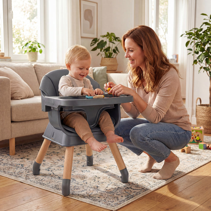 9-in-1 Convertible High Chair with Solid Wood Legs and Harness for Babies-