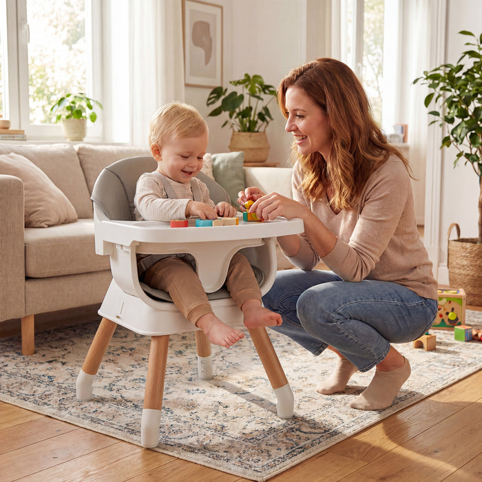 9-in-1 Convertible High Chair with Solid Wood Legs and Harness for Babies-