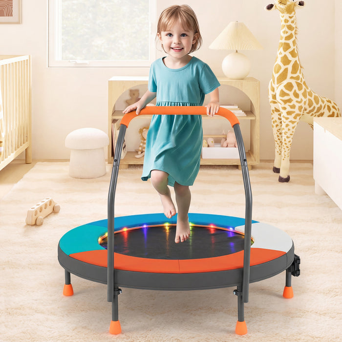 90 cm Folding  Mini Trampoline for Kids with Lights and Padded Safety Cover-Pink