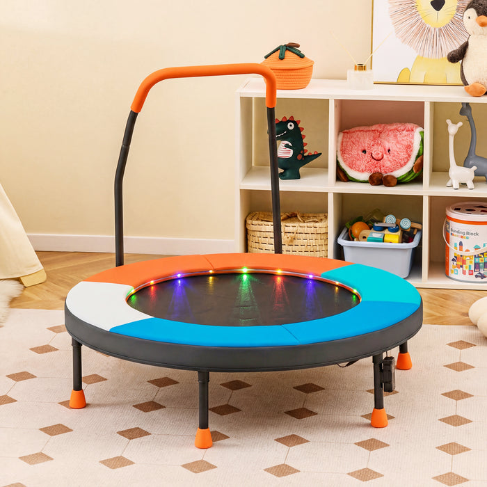 90 cm Folding  Mini Trampoline for Kids with Lights and Padded Safety Cover-Pink