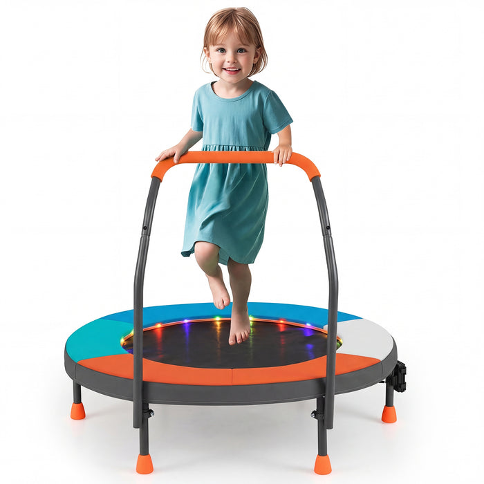 90 cm Folding  Mini Trampoline for Kids with Lights and Padded Safety Cover-Pink