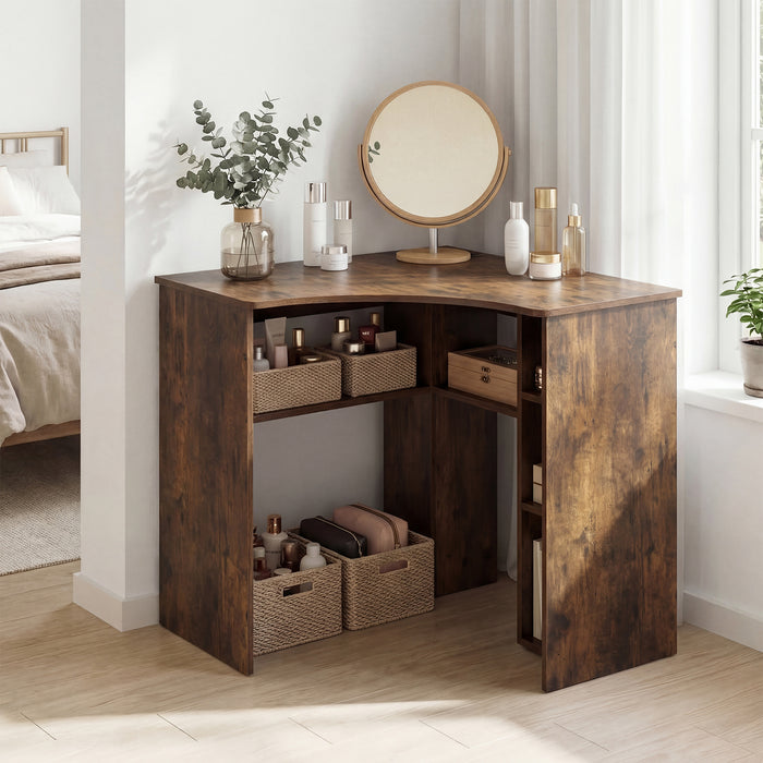 90-degree Triangle Computer Desk with Open Storage Shelves-