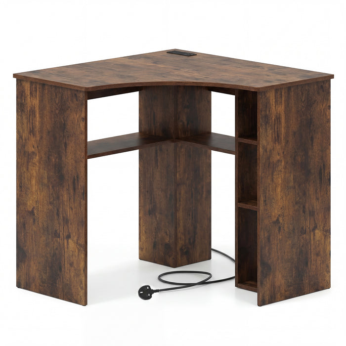 90-degree Triangle Computer Desk with Open Storage Shelves-