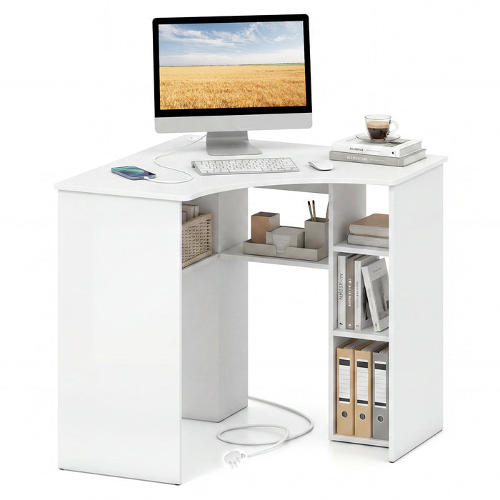 90-degree Triangle Computer Desk with Open Storage Shelves-