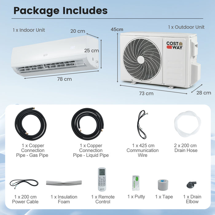 9000 BTU (2.6 kW) Mini Split Air Conditioner A++ Energy Efficient AC Unit-
