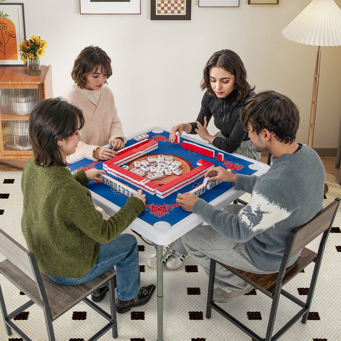 Folding Mahjong Table with Cup Holders and Removable Game Mat-