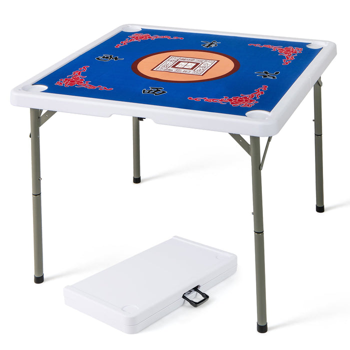 Folding Mahjong Table with Cup Holders and Removable Game Mat-