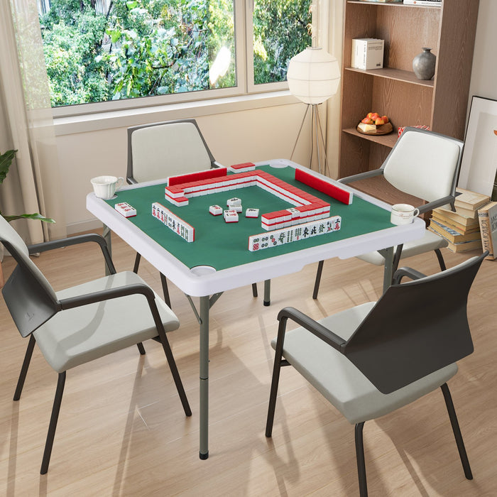 Folding Mahjong Table with Cup Holders and Removable Game Mat-