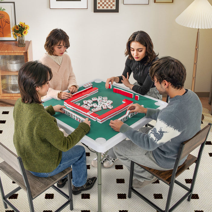 Folding Mahjong Table with Cup Holders and Removable Game Mat-