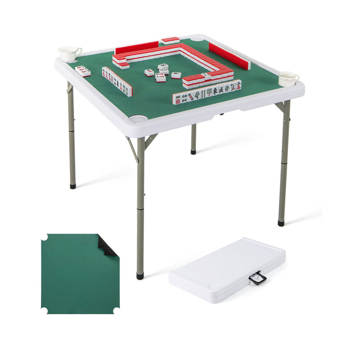 Folding Mahjong Table with Cup Holders and Removable Game Mat-