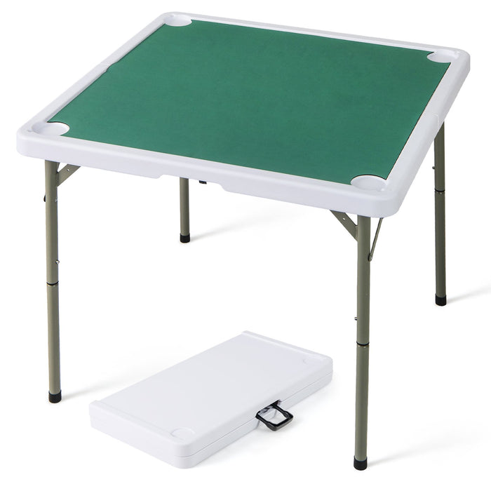 Folding Mahjong Table with Cup Holders and Removable Game Mat-