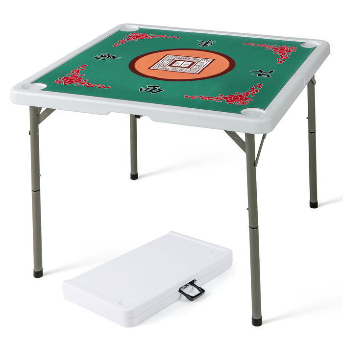 Folding Mahjong Table with Cup Holders and Removable Game Mat-