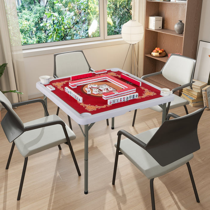 Folding Mahjong Table with Cup Holders and Removable Game Mat-