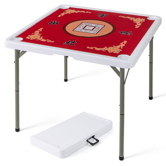 Folding Mahjong Table with Cup Holders and Removable Game Mat-