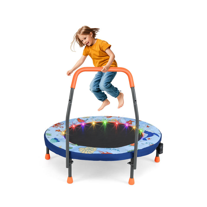 90 cm Folding  Mini Trampoline for Kids with Lights and Padded Safety Cover-Purple