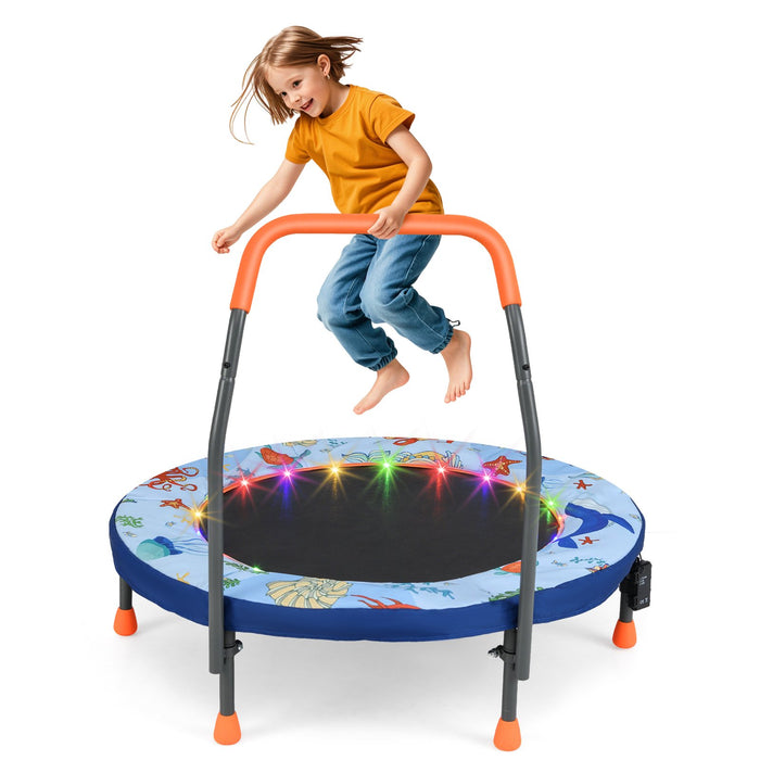 90 cm Folding  Mini Trampoline for Kids with Lights and Padded Safety Cover-Purple
