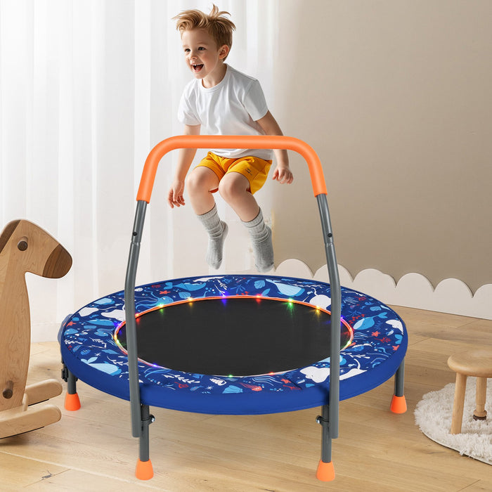 90 cm Folding  Mini Trampoline for Kids with Lights and Padded Safety Cover-Purple