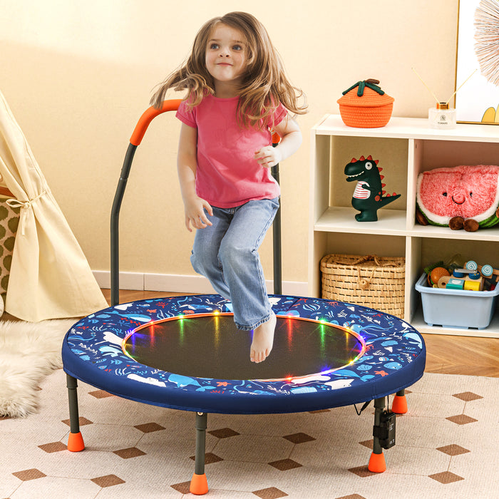 90 cm Folding  Mini Trampoline for Kids with Lights and Padded Safety Cover-Pink