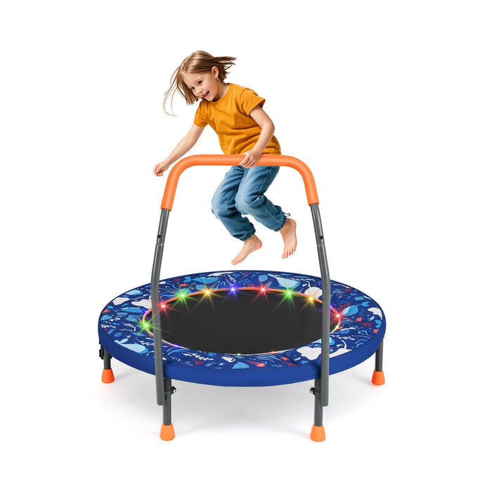 90 cm Folding  Mini Trampoline for Kids with Lights and Padded Safety Cover-Purple