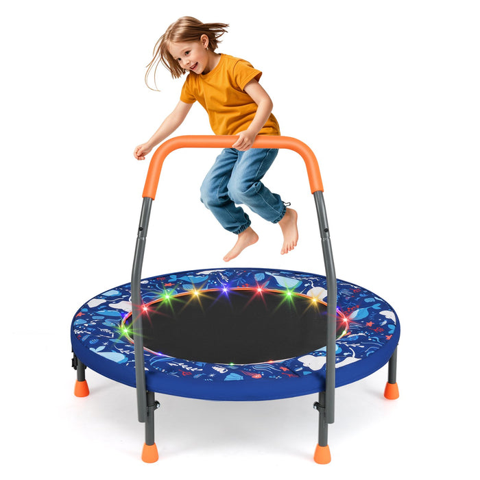 90 cm Folding  Mini Trampoline for Kids with Lights and Padded Safety Cover-Purple