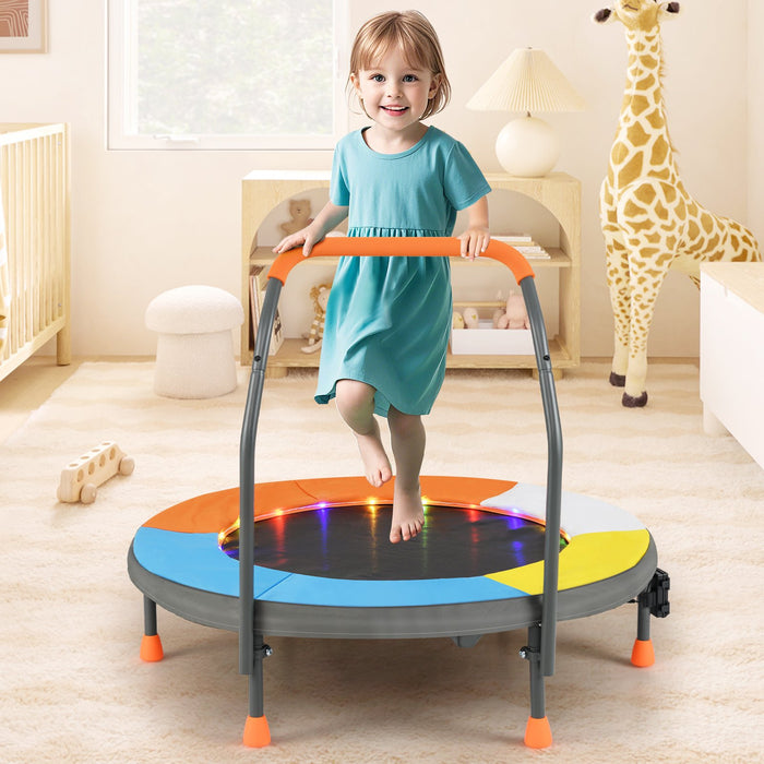 90 cm Folding  Mini Trampoline for Kids with Lights and Padded Safety Cover-Purple