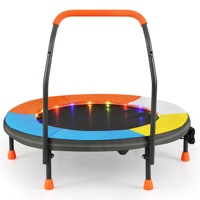 90 cm Folding  Mini Trampoline for Kids with Lights and Padded Safety Cover-Purple