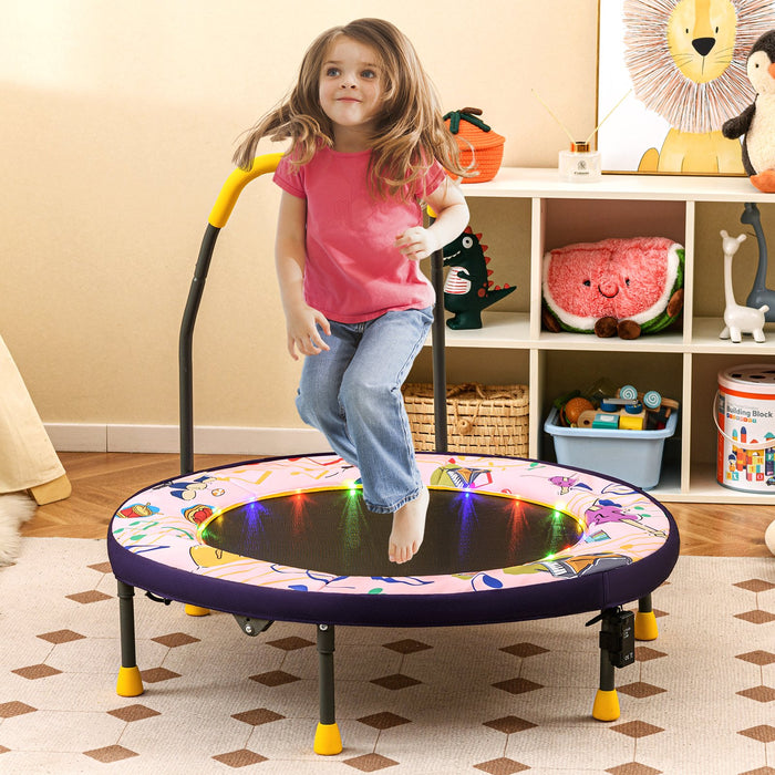 90 cm Folding  Mini Trampoline for Kids with Lights and Padded Safety Cover-Purple