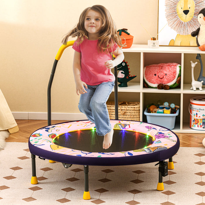90 cm Folding  Mini Trampoline for Kids with Lights and Padded Safety Cover-Pink