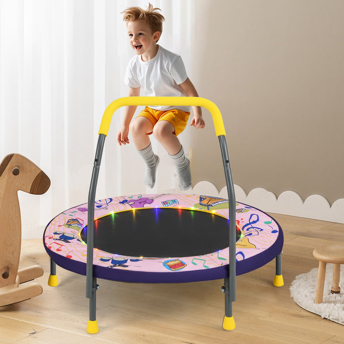 90 cm Folding  Mini Trampoline for Kids with Lights and Padded Safety Cover-Purple