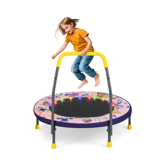 90 cm Folding  Mini Trampoline for Kids with Lights and Padded Safety Cover-Purple