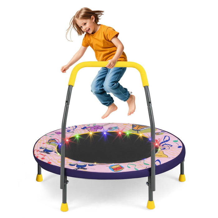 90 cm Folding  Mini Trampoline for Kids with Lights and Padded Safety Cover-Purple